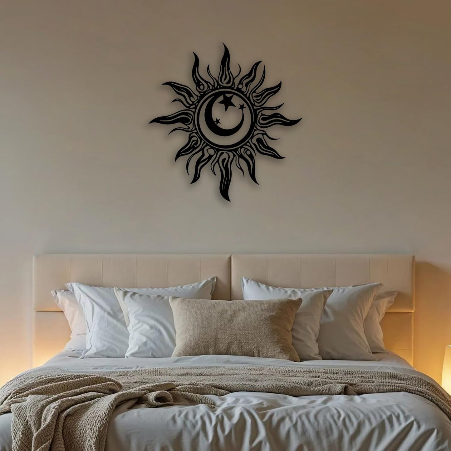 OPTYBVFD Sun Moon Star Metal Wall Decor - Room Decor Wall Art Home Decor for Living Room, Bedroom, Dining Room,Office, Outdoor, Garden (Black)