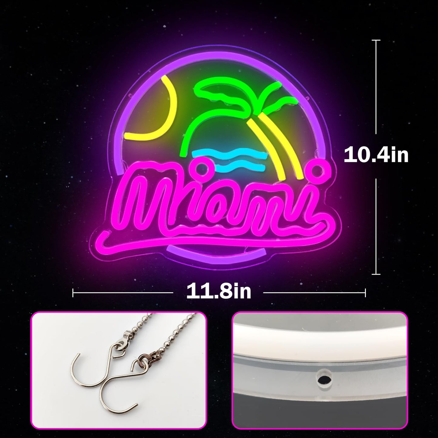Miami Neon Sign Dimmable Led Palm Tree Sunset Sunrise Neon Light Signs for Wall Decor, Miami Wave Island Neon Lights for Beach, Vacation, Party, Room, Man Cave