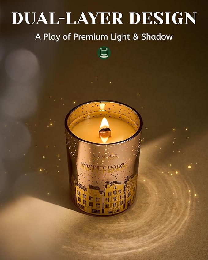 M&SENSE Cinnamon Apple Scented Wooden Wick 18oz Sweet Home Winter Scented Clean Natural Soy Wax Candle, 100 Hours Burn Aromatherapy Large Candle for Christmas Housewarming Bathroom Bedroom