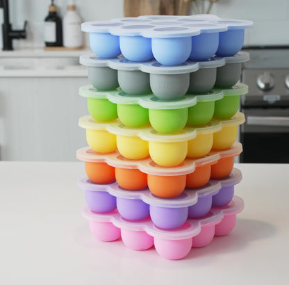 Kiddo Feedo Baby Food Freezer Tray with Silicone Clip-On Lid - Free E-Book by Award-Winning Author/Dietitian - Green