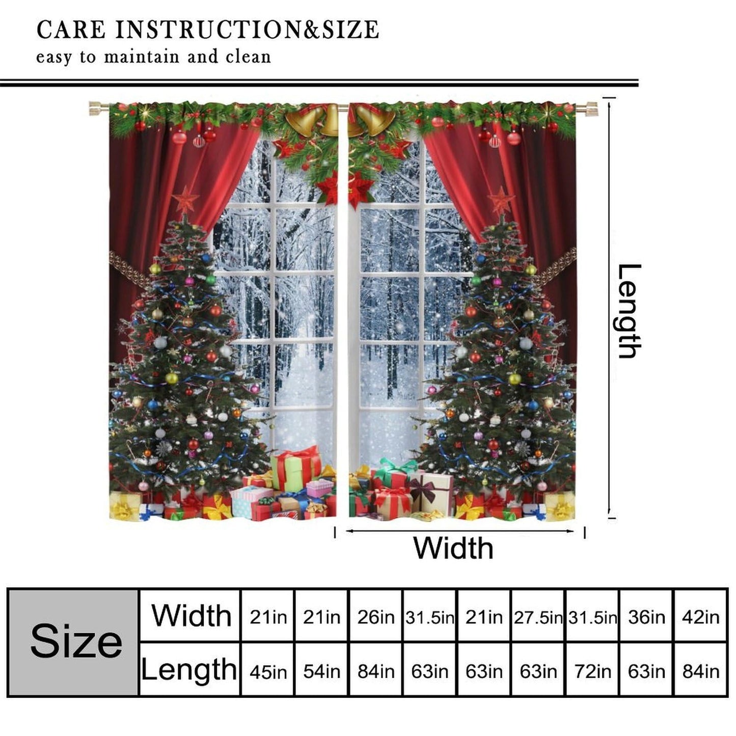 ICMOLYYENLO Merry Christmas Curtains, Merry Christmas Glitter Snowflake Window Decorations, Suitable for Living Room Bedroom Kitchen Holiday Party, Red New Year Curtains 42x44 Inches
