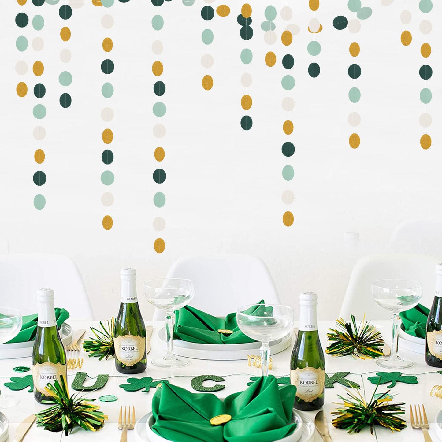 Sage-Green Ivory-Gold Bridal-Shower Decorations Streamers - 52FT Rustic Wedding Paper Garland Hanging Decoration,Baby Jungle Safari Birthday Party Decor Banners Bachelorette Engagement Bunting