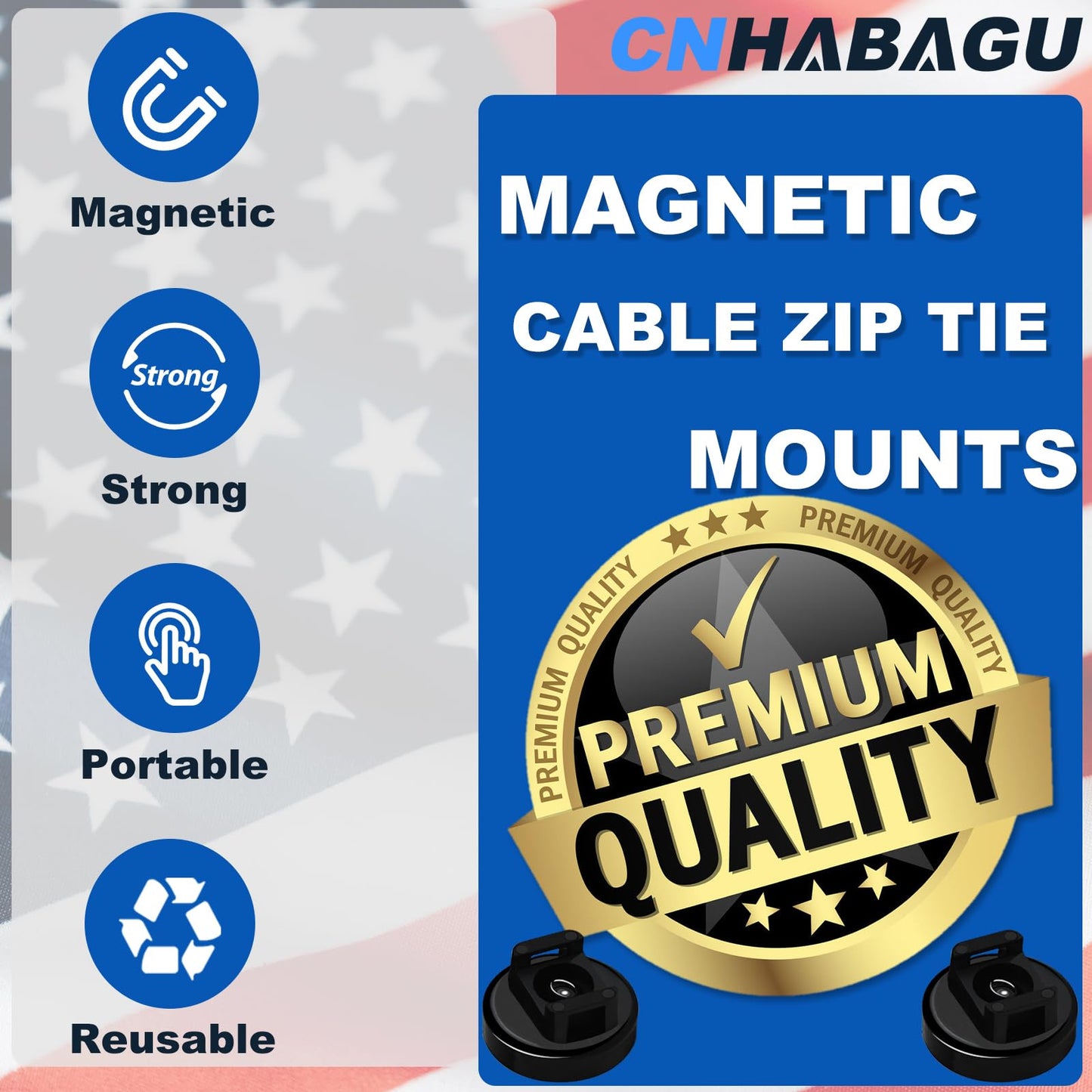 CNHABAGU Magnet Zip Tie Mount Clips Magnetic Zip Ties Mount Base Holder Strong Multipurpose Wire Cable Holder Mount Wire Clips Management for Home Office Car Boat Electrical Wiring (30Pcs, D20 0.78IN)