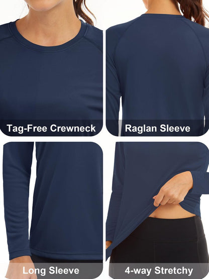 MAGCOMSEN Women's Fitted Sun Protection Shirts - Lightweight Long Sleeve Navy