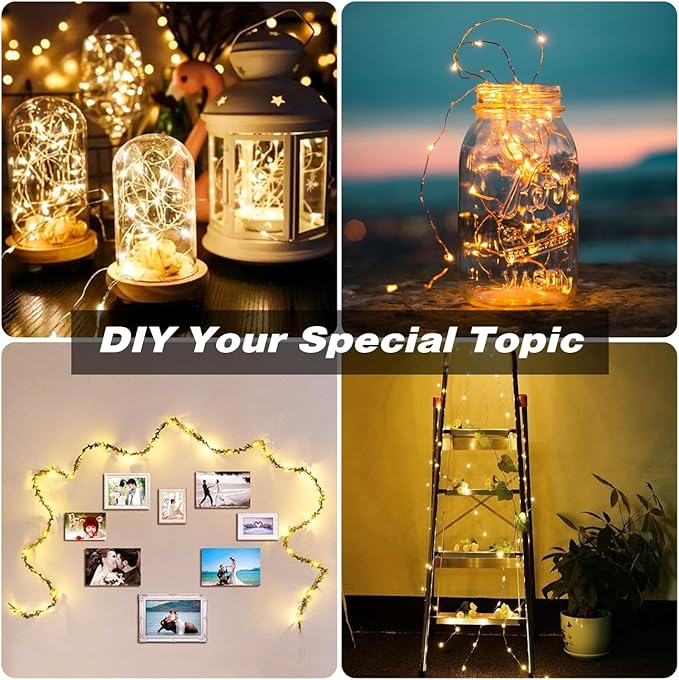 2 Pack Fairy Lights Battery Operated with Remote,Each 40FT 120 LED Copper Wire Twinkle Lights,Timer Waterproof Outdoor 8 Modes Starry String Lights for Party Wedding Christmas Decor(Warm White)