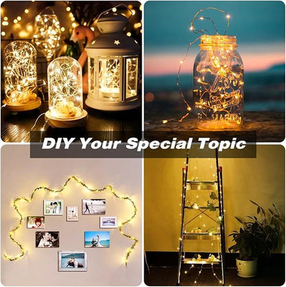 2 Pack Fairy Lights Battery Operated with Remote,Each 40FT 120 LED Copper Wire Twinkle Lights,Timer Waterproof Outdoor 8 Modes Starry String Lights for Party Wedding Christmas Decor(Warm White)