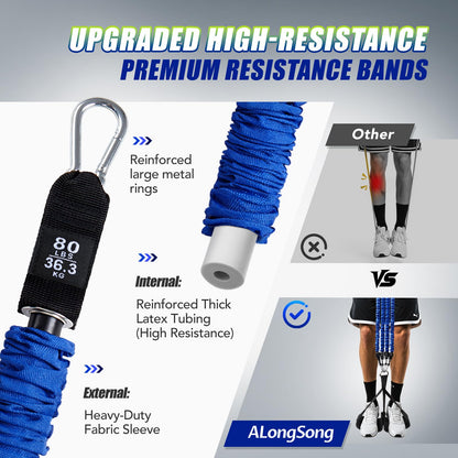 ALongSong Pull Up Assistance Bands with Foot Support Pedal - Upgraded Heavy Duty Resistance Bands Adjustable Weight/Height with 4x80Lbs Bands&Measured Strap for Strength Training Home Gym Core Workout