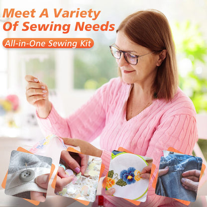 Coquimbo Sewing Kit Christmas Gifts for Grandma, Mom, Adults, Kids, Beginner, Traveler, Emergency, Portable Sewing Supplies Contains Soft Tape Measure, Scissors, Thread, Sewing Needle etc(Black, S)