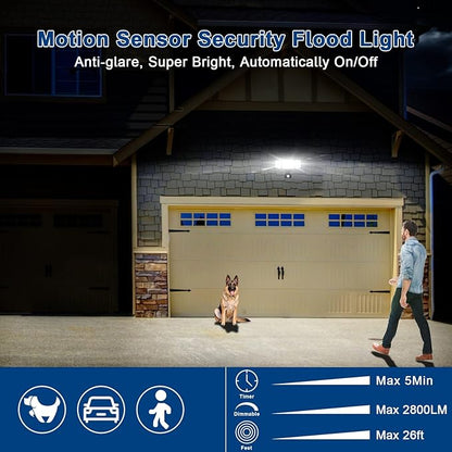 EMANER Outdoor Security Light Remote Control, Dusk to Dawn 280W Equiv. Motion Sensor Floodlight, Keep On or Motion Activated, Tunable White, 110V Dimmable Wall Light for Garage (Black, 1-Pack)