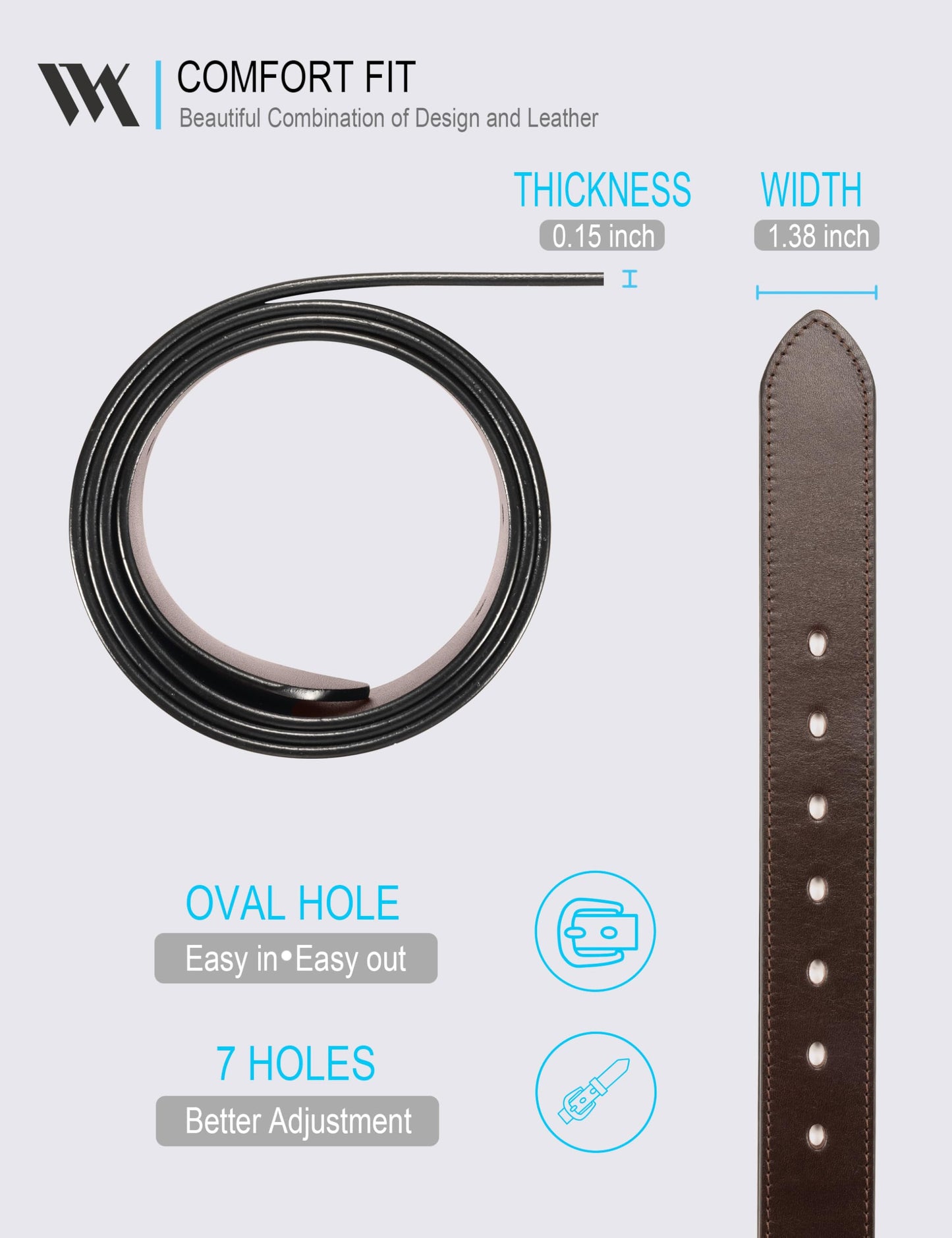 WOLFANT Men's 35mm Dress Casual Belt,100% Italian Full Grain Real Solid Leather