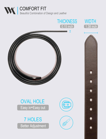 WOLFANT Men's 35mm Dress Casual Belt,100% Italian Full Grain Real Solid Leather