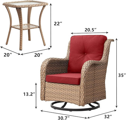 Rilyson Patio Chairs Rocking Swivel Chiar - 3 Piece Outdoor Wicker Patio Bistro Set Rattan Rocker Glider Chairs with High Back and Deep Seating for Outside Porch Deck Garden(Yellow/Red)