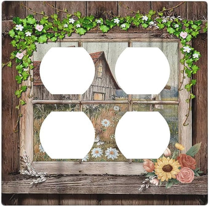 Decorative Light Switch Cover Plate Farm Barn Farmhouse Rustic Country Flower 2 Gang Socket Covers Double Duplex Wallplates Switch Plates and Outlet Covers for Bathroom Home Decor