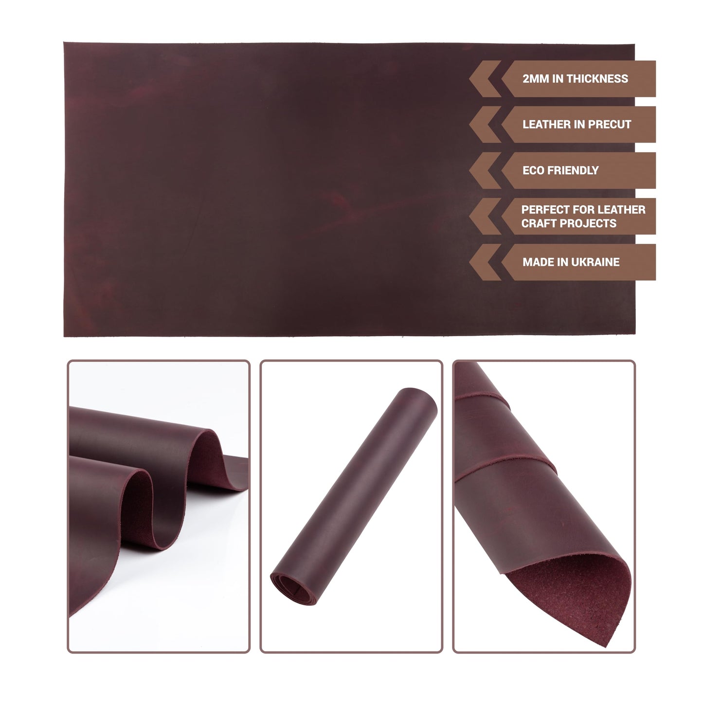 Shkira 12''X24'' Genuine Red Leather Sheets for Crafts - Square - 2.0MM Thick Genuine - Thick Cowhide Pieces Square - Leather Sheet for Arts and Crafts