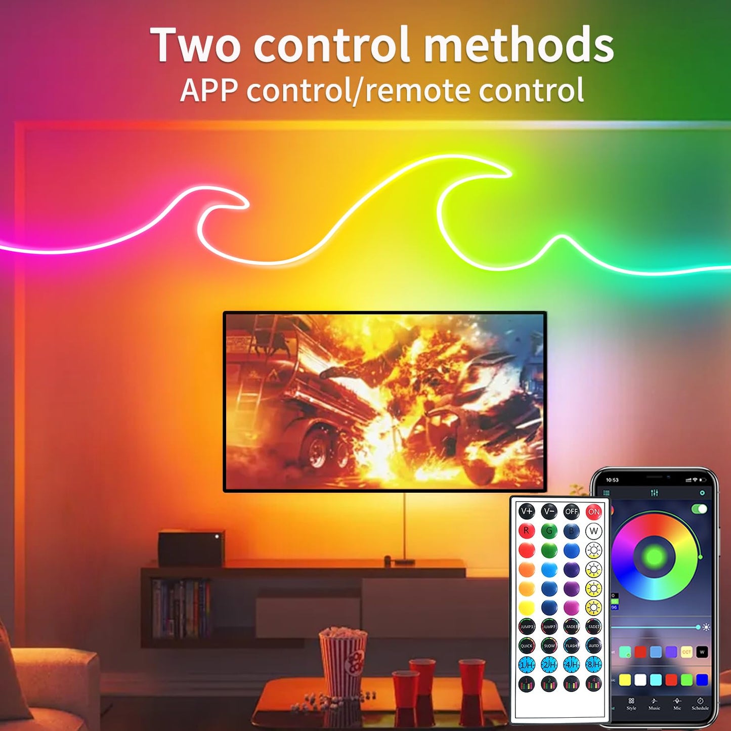 Yeewhale LED Neon Rope Lights 50FT,IP65 Waterproof LED Strip Lights,Music Sync LED Lights with Remote and APP Control, 24V RGB LED Rope Lights for Bedroom,Holiday Decoration（with Snap &Screws）