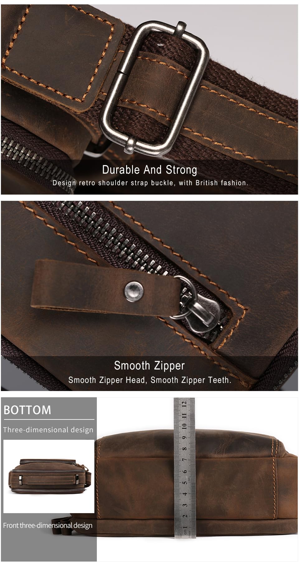 POPBOBZHUO Men’s Leather Messenger Bag for business Man’s Purse Top layer Cowhide Crossbody Shoulder bag for man