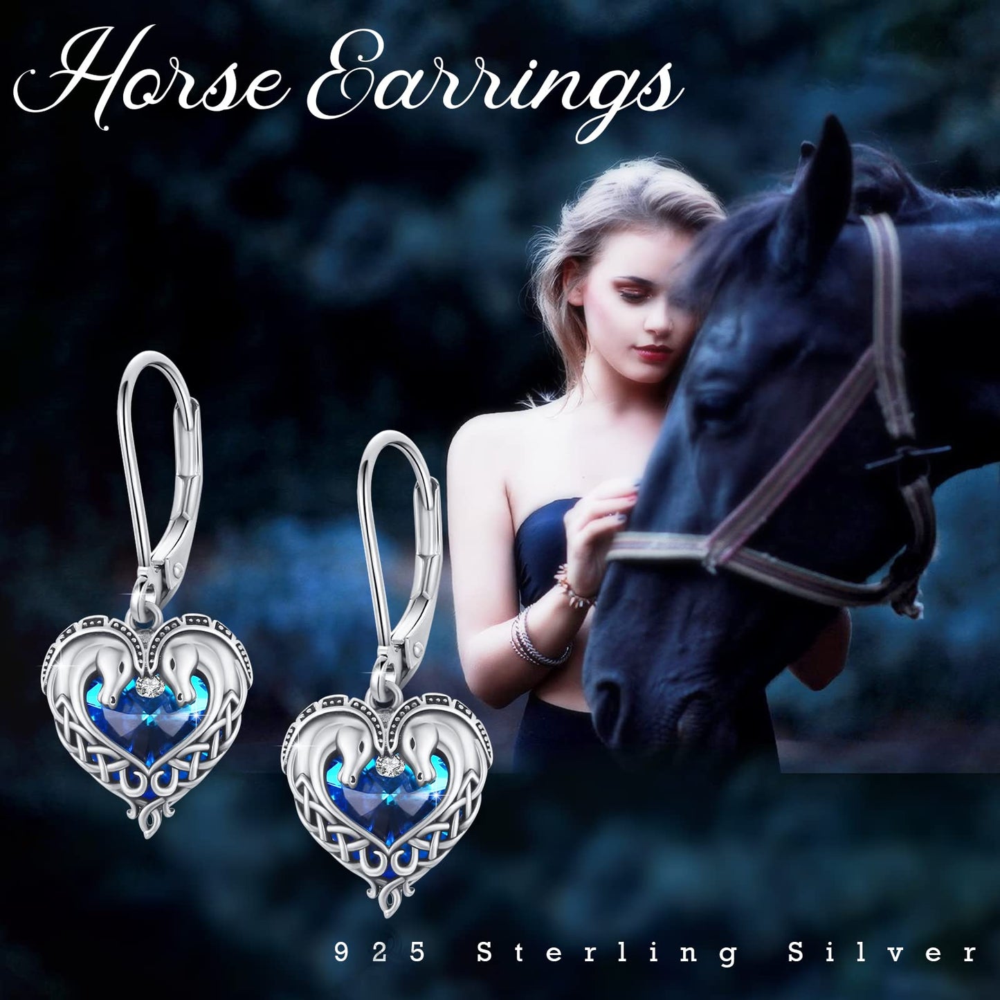 Horse Earrings for Women 925 Sterling Silver Celtic Horse Dangle Earrings with Crystals Animal Jewelry Gifts for Women