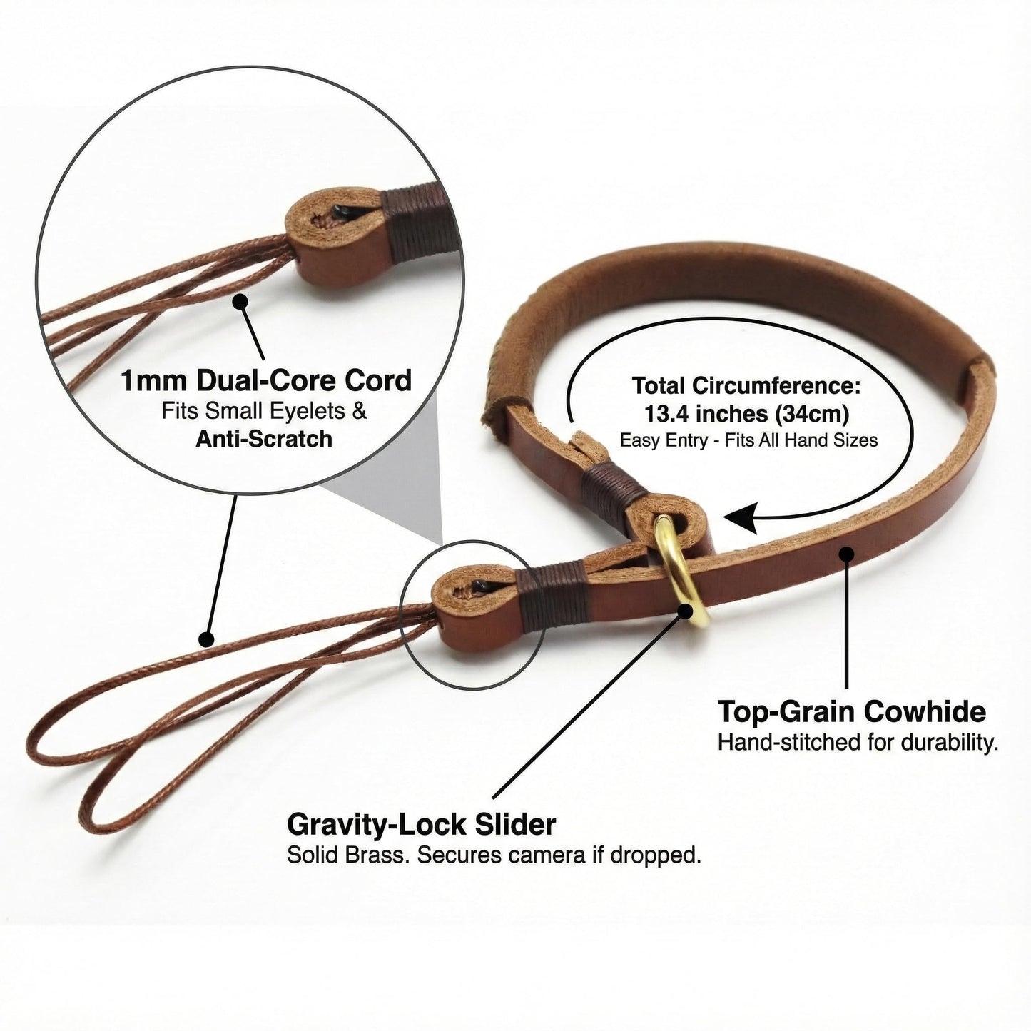 SNLxStudioz Leather Camera Wrist Strap - Handmade Top-Grain Hand Strap for Ricoh GR III/IIIx, Fuji X100VI/V, Sony RX100 VII - Thin Vintage Film Camera Cuff for Street Photography