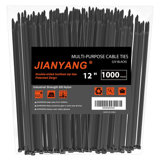12 Inch Zip Ties Double Sided Toothed (Bulk 1000 Pack),85 LBS Tensile Strength Heavy Duty Cable Wire Ties With Self-Locking Adjustable More Durable Nylon Tie Wraps for Indoor Outdoor
