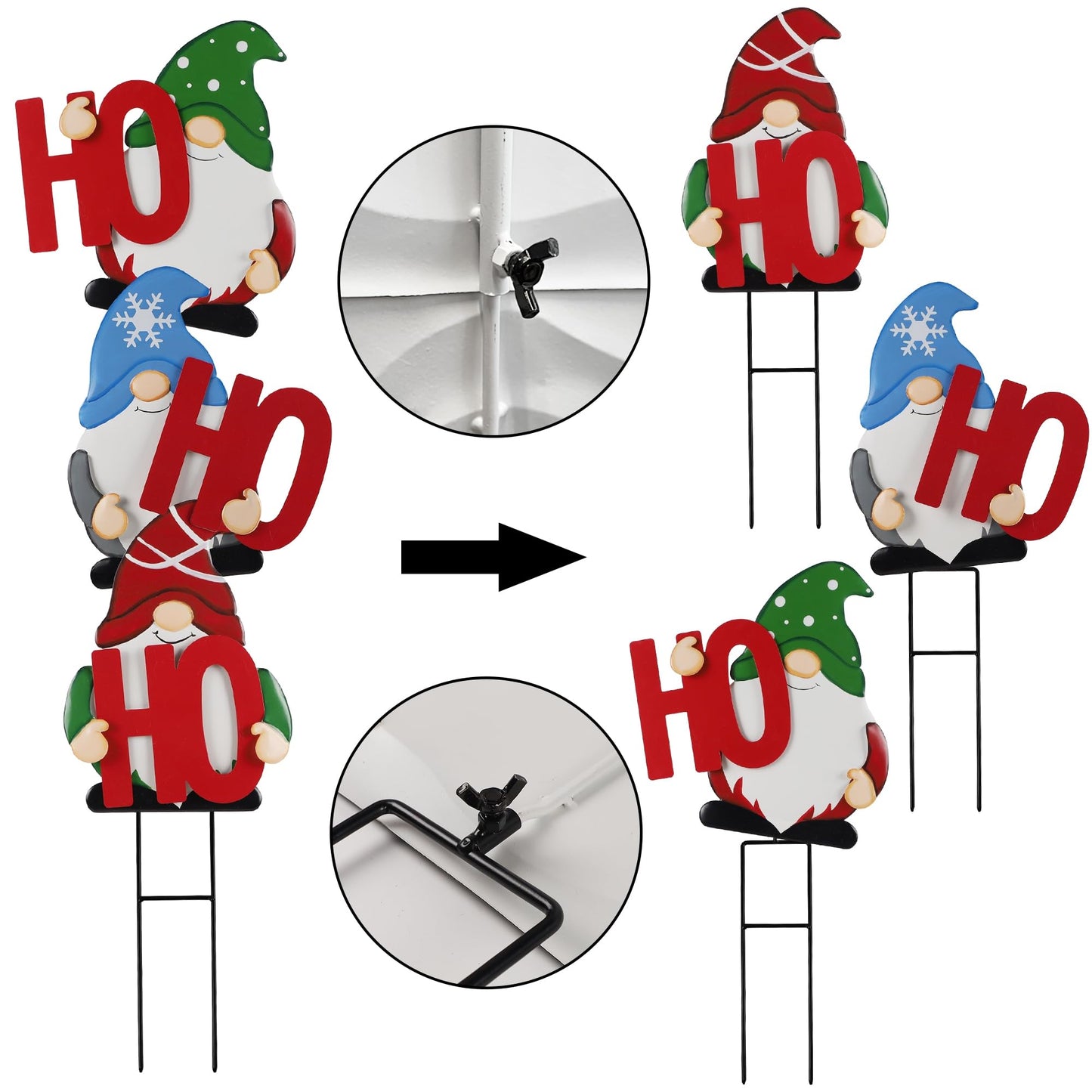 DR.DUDU Set of 3 Christmas Gnomes Outdoor Decorations- Xmas Gnomes Stakes HOHOHO Metal Yard Sign Decor for Outside Garden Lawn Patio Pathway