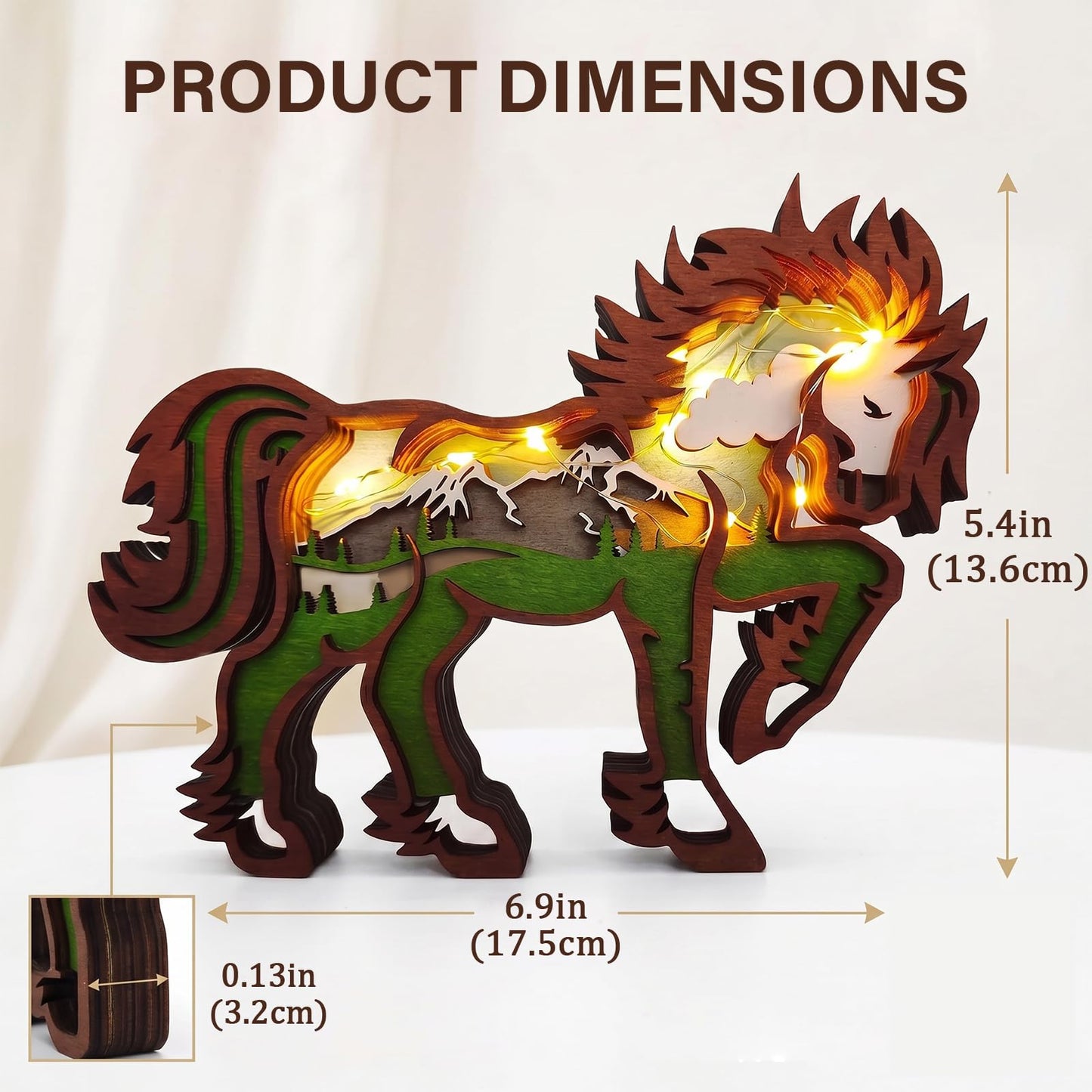 Drawelry 3D Wood Carving Animals Lamp Home Decorative, Cute Bear Family Elephant Presents Ideas Christmas Living Room Office Decor Warm LED Night Lights Gift for Friend Daughter Son Mom Dad (Horse)