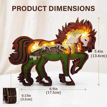 Drawelry 3D Wood Carving Animals Lamp Home Decorative, Cute Bear Family Elephant Presents Ideas Christmas Living Room Office Decor Warm LED Night Lights Gift for Friend Daughter Son Mom Dad (Horse)