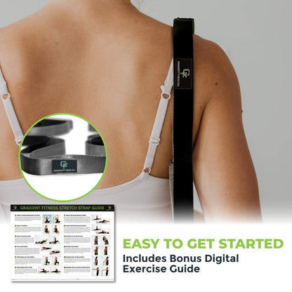 Gradient Fitness Stretching Strap for Physical Therapy, 12 Multi-Loop Stretch Strap 1" W x 8' L, Neoprene Handles, Physical Therapy Equipment, Yoga Straps for Stretching, Leg Stretcher (Black)