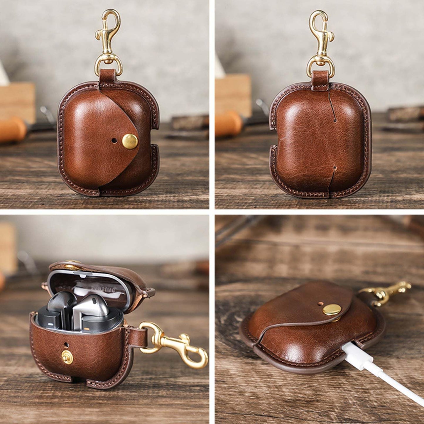for Samsung Galaxy Buds 3 Pro/Buds 3/Buds3 FE Case Leather - Vintage Cowhide Cover with Keychain | Shockproof Charging Case | Personalized Brown