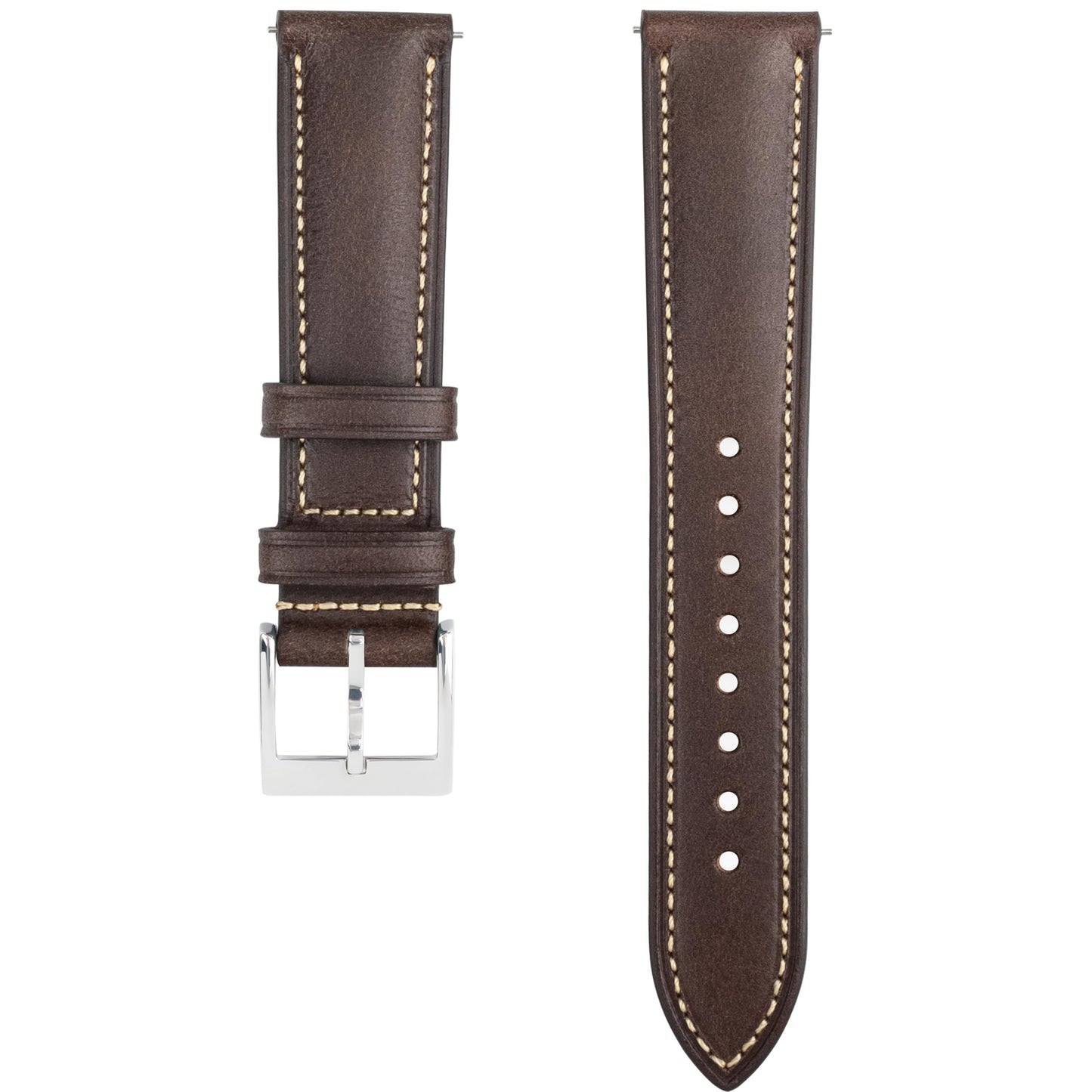 Gomvadr Vintage Genuine Top Grain Leather Watch Strap Quick Release, 18/19/20/21/22/24mm, Silver/Black Buckle, Universal Fit Unisex for Daily Wear (Coffee Brown with Silver Buckle, 18mm)
