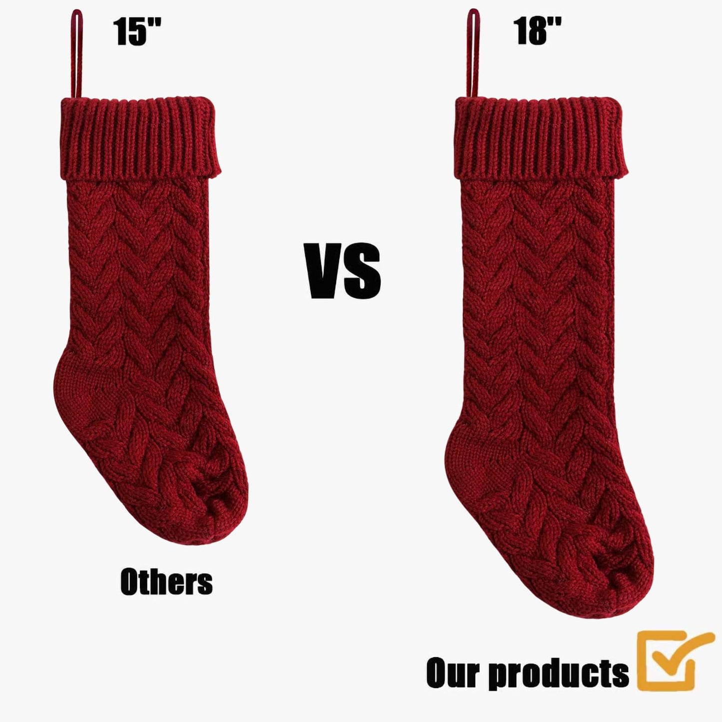 Fesciory 18 Inches Christmas Stockings Bulk, 6 Pack Large Size Cable Knitted Fireplace Hanging Stockings for Family Holiday Xmas Party Decorations, Burgundy&Ivory White&Green
