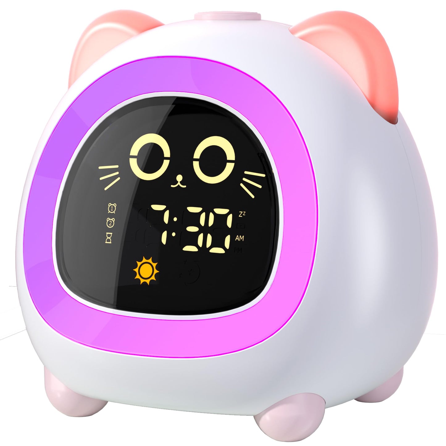 ANALOI Alarm Clock for Kids, Ok to Wake Clock for Kids with Eye Protection Sleep Training Auto Off Feature 10 Night Light Dual Alarm for Bedroom, Kids Alarm Clock Pink Cat Gifts for Girls