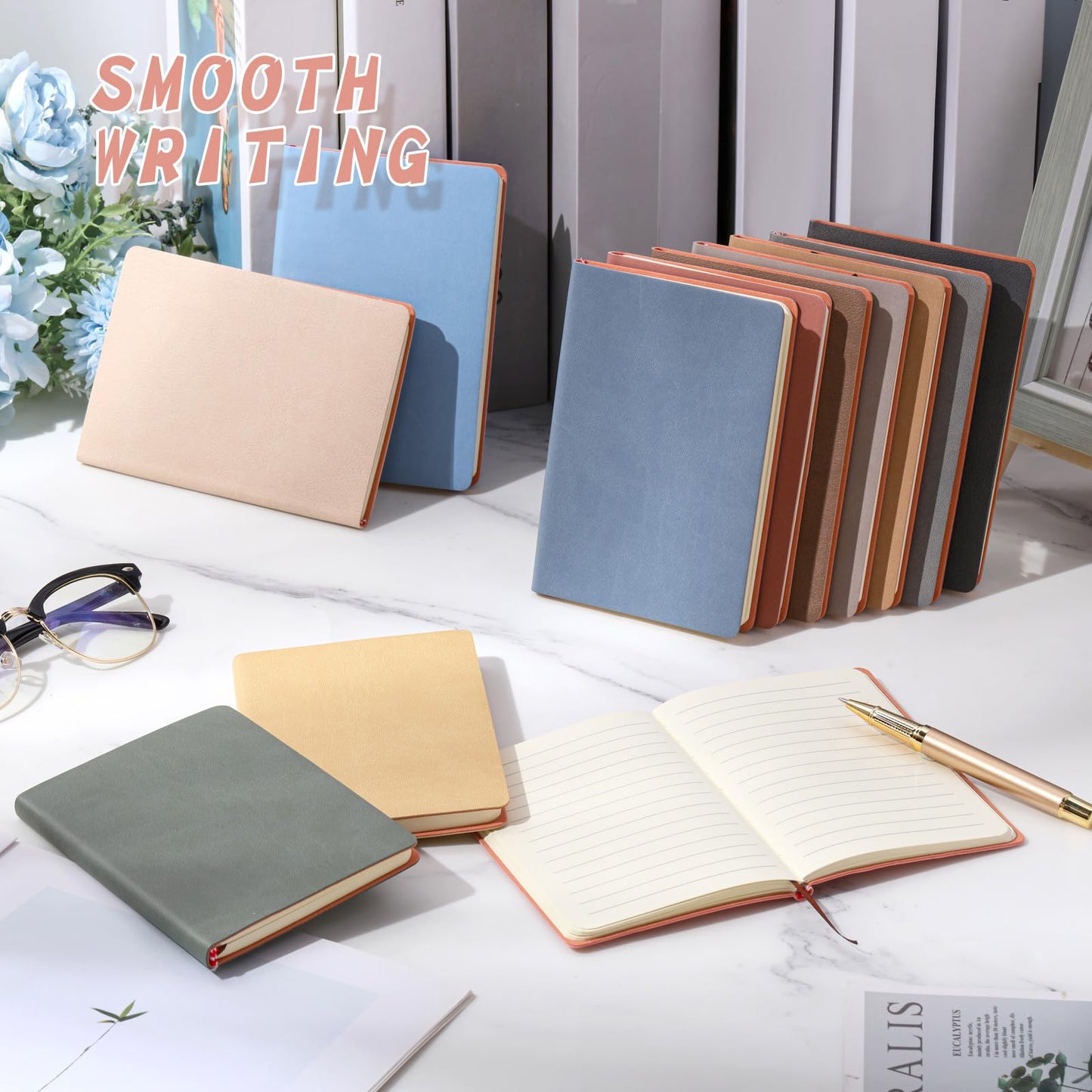 PerKoop 48 Pcs A6 PU Leather Journals Notebook Bulk Lined Journal Soft PU Leather Cover Ruled Writing Notebook for Home Office School Business 128 Pages 5.7 x 3.7 Inch (Dark Color)