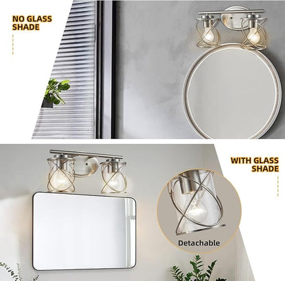 Mavcadonf Modern Vanity Lights - 2 Lights Over Mirror, Brushed Nickel with Cage Shade, Bathroom & Bedroom Wall Lamp