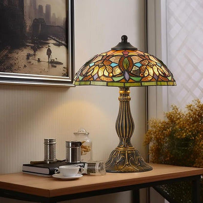 Tiffany Style Table Lamp, 12 Inch Stained Glass Lamp, Antique Table Lamp, Bedside Lamp, for Nightstand Bedroom Living Room Home Office, Include LED Bulb
