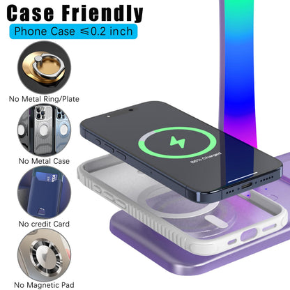 Headphone Stand with Wireless Charger,Gaming Headset stand with RGB Light,For Airpod Max Stand Compatible with Airpod Pro/3/2,For iPhone 17/16/15/14/13/12/11,Gifts for Gamers & Music Lover (Purple)
