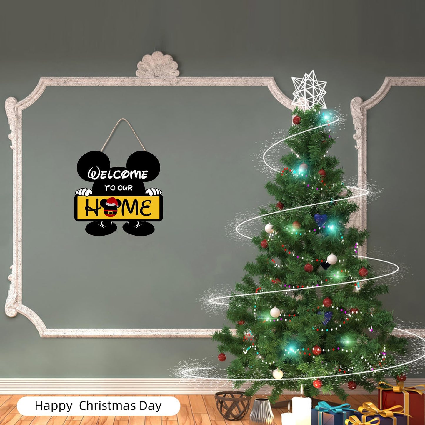 FUEMEILY Cute Mouse Seasonal Interchangeable Welcome Door Sign, Welcome to Our Home Sign with 20pcs Interchangeable Holiday Pieces for Farmhouse/Wall/Porch Decor and Housewarming Gift (Yellow)