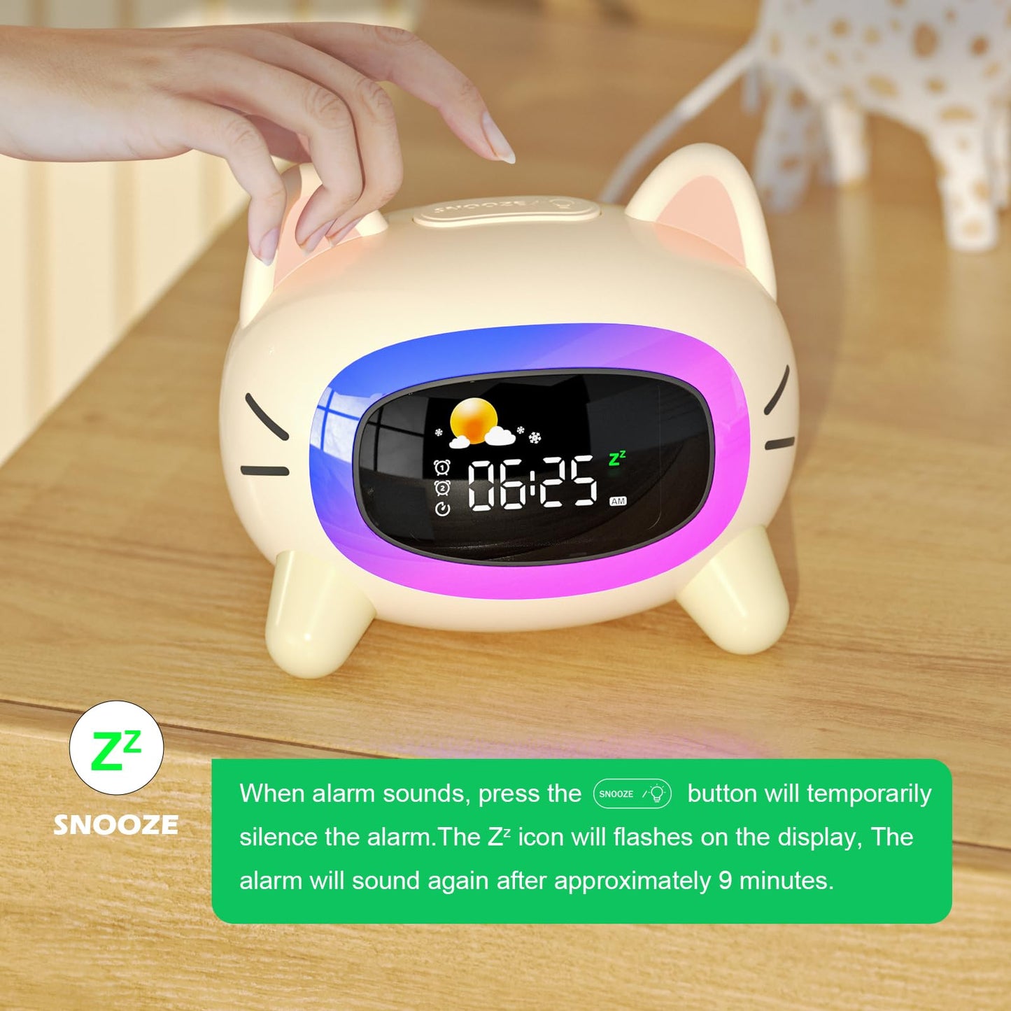 ANALOI Kids Alarm Clock Ok to Wake Alarm Clock for Kids, Toddlers Night Light Clock for Bedroom, Cat Alarm Clock with Sleep Training and Sound Machine, Birthday Gift for Boy Girls Children