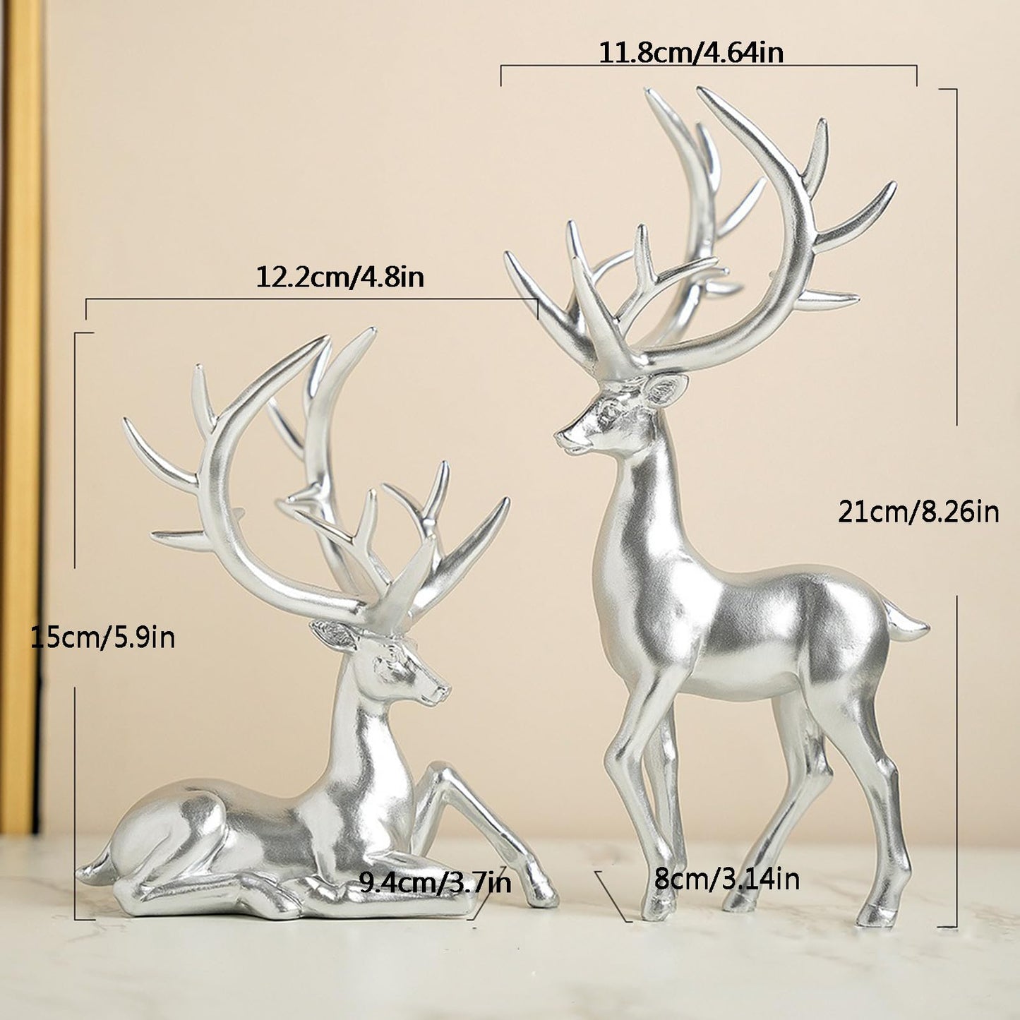 Zensounding 2PCS Christmas Reindeer Resin Sculptures Deer Ornaments Reindeer Statues Light Luxury Casual Shape Suitable for Indoor or Outdoor Country Style Christmas Home Decoration (Silver)