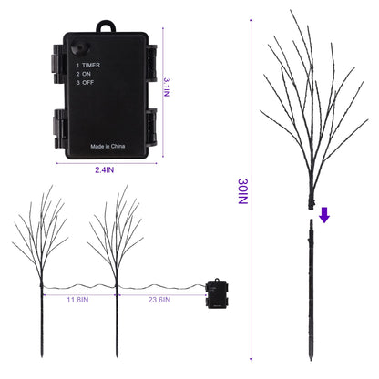Lighted Halloween Tree Branches, 30IN 100LED Artificial Black Twig Branch with Purple Fairy Lights, Built-in Timer & Battery Operated, Waterproof for Indoor Outdoor Office Bedroom Party Decorations