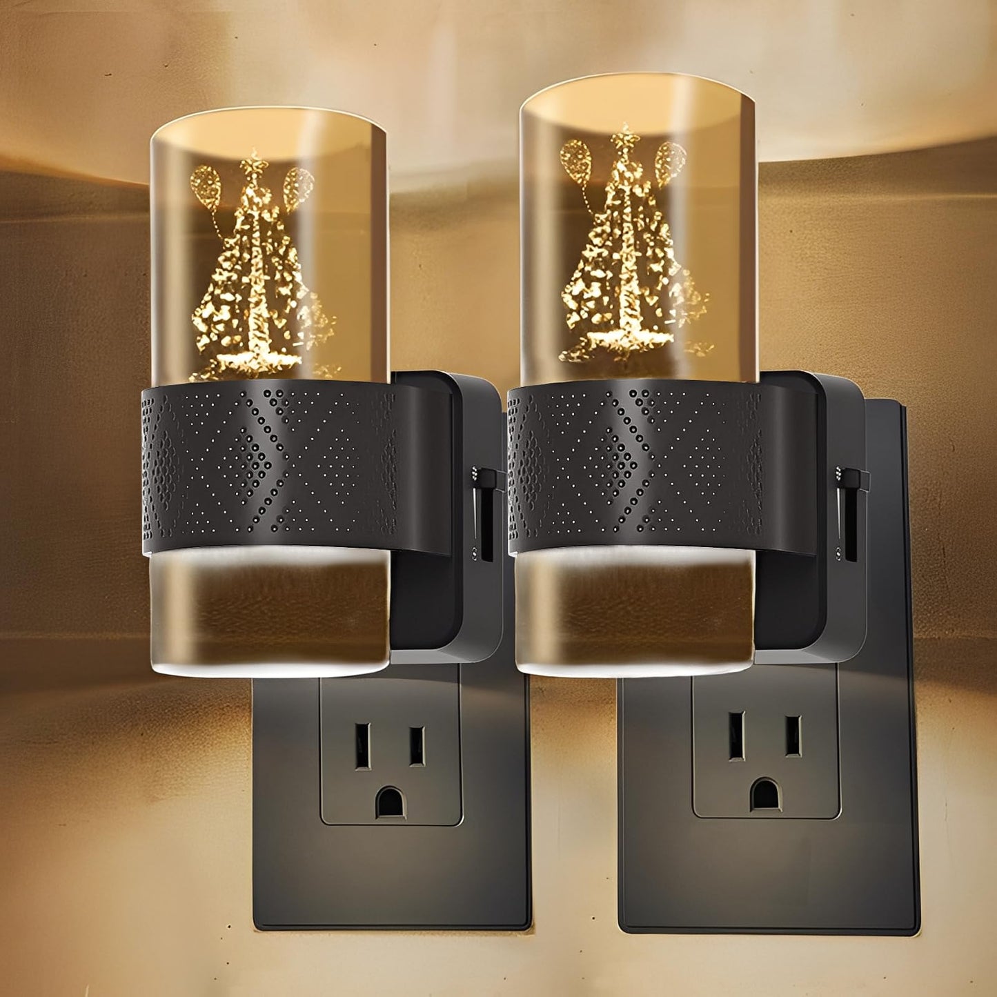 LED Night Lights Plug into Wall (Christmas Tree Design), 2 Pack Dimmable Nightlight, 0-100LM Adjustable Brightness Dusk to Dawn Auto Sensor, 3000K Warm Glow for Bedroom Hallway Holiday Home Decor Gift