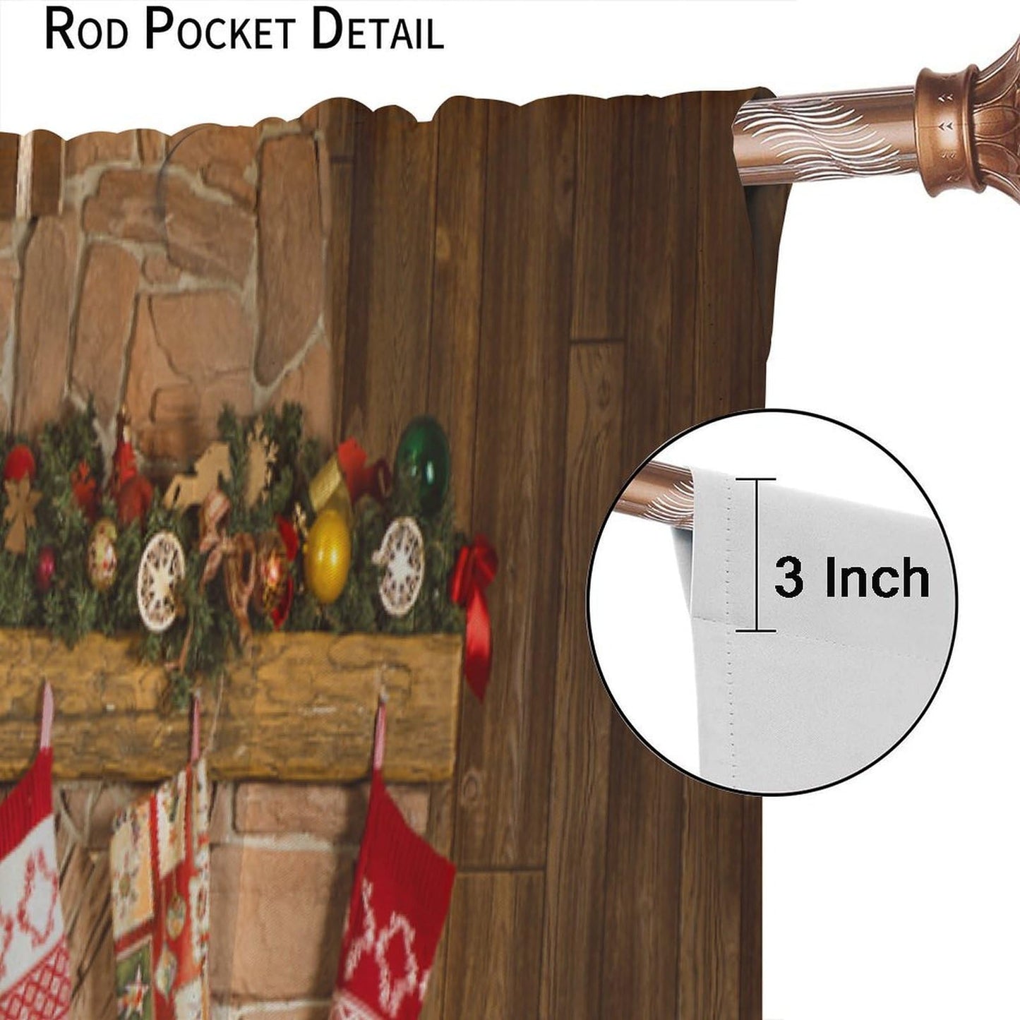 FengMingRui Christmas Window Curtain for Bedroom Fireplace Printed Window Treatment Winter Holiday Christmas Decor Window Drapes 42" W X 45" L