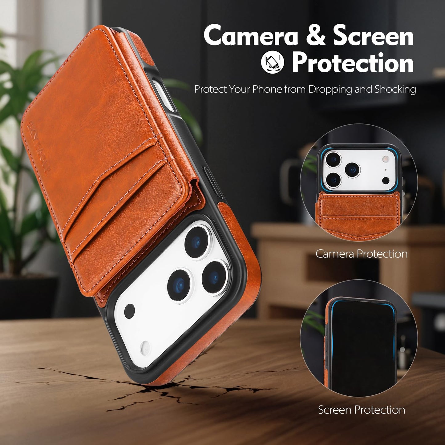 SkyEagle Compatible with Magsafe for iPhone 17 Pro Wallet Case with Card Holder,Women Men Phone Case PU Leather Kickstand Flip Protective Cover Credit Card Slots,for Apple 17 Pro,Orange
