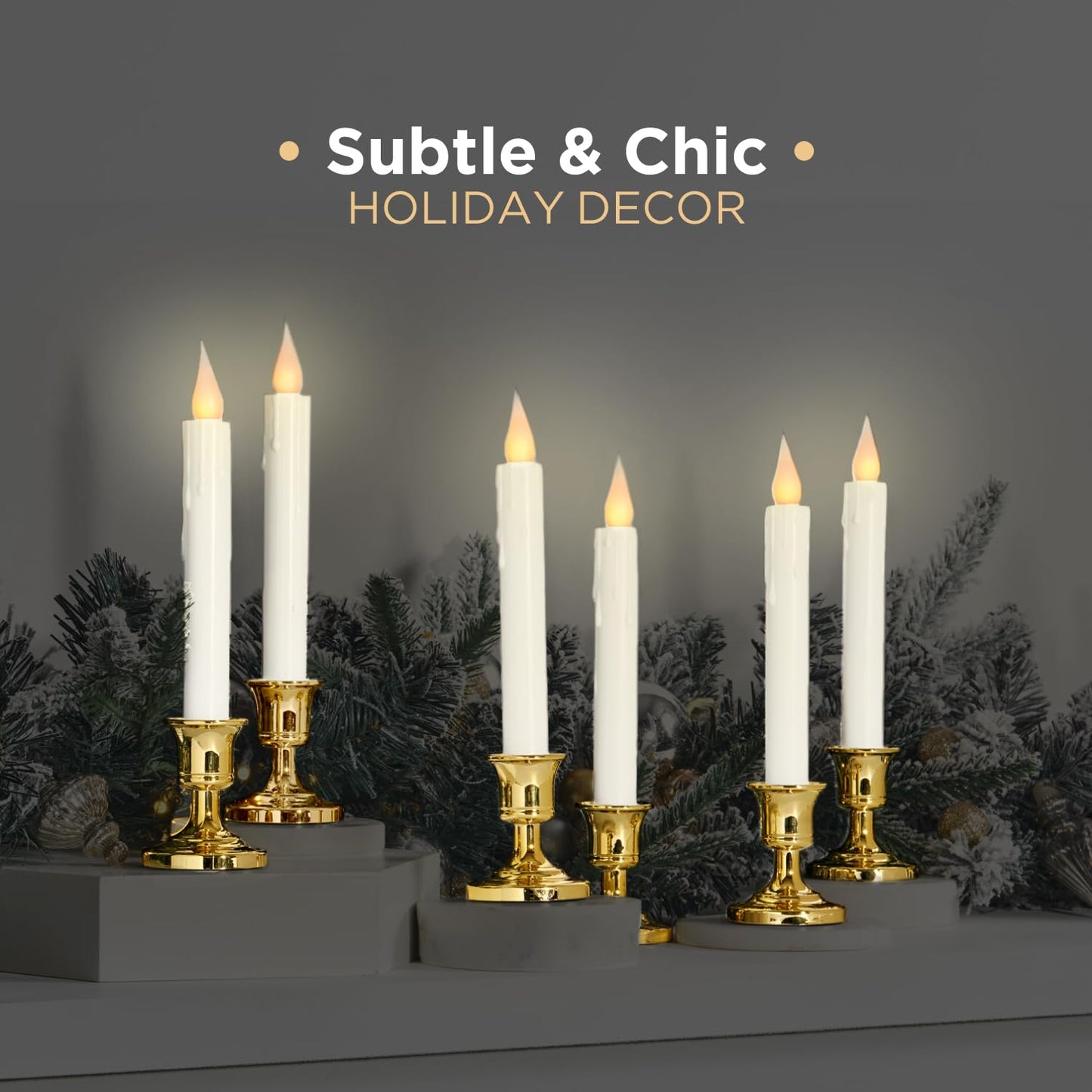 LampLust Christmas Window Candles Battery Operated with Timer, 6 Pack Christmas Candles, Gold Holders, Remote, Warm White Light, Electric Welcome Candle Holiday Window Sill Decorations