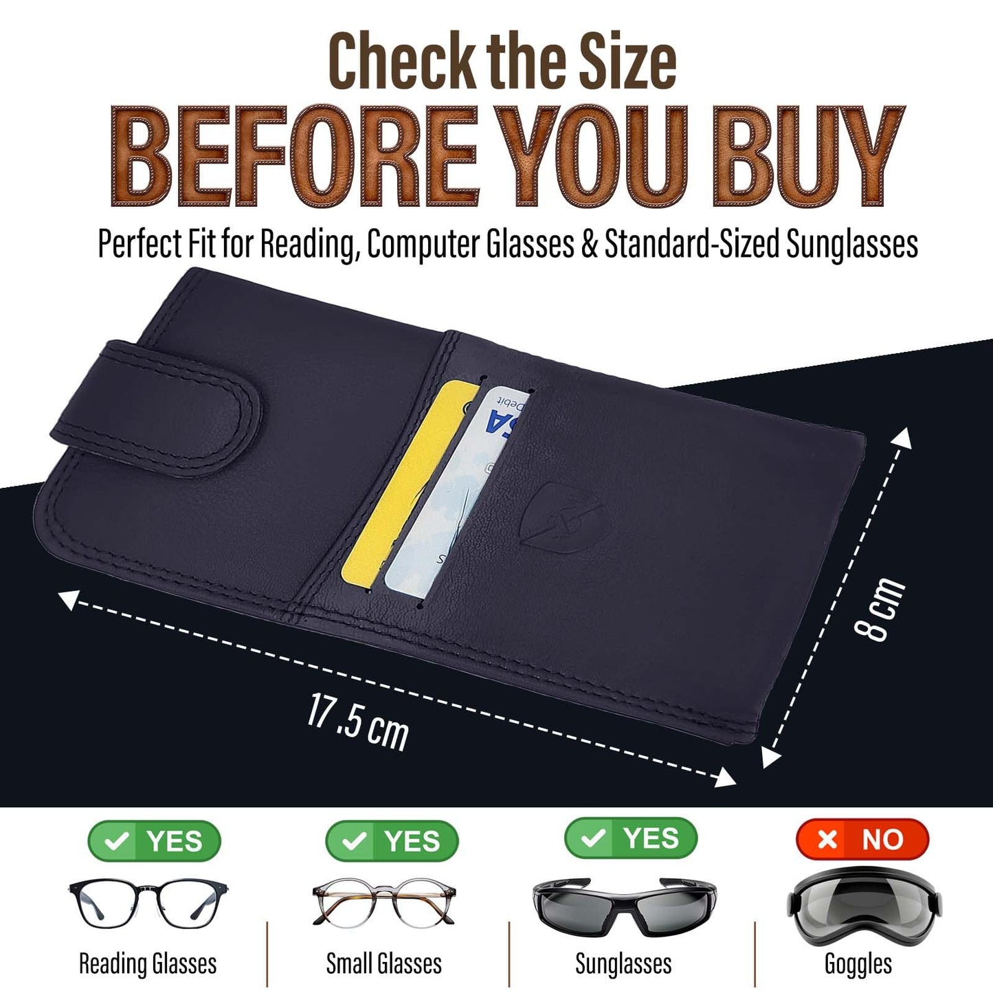 ALLEN & MATE 100% Leather Glasses and Sunglasses Case with Card Slots Protective Holder for Reading Glasses Eyewear & Shades