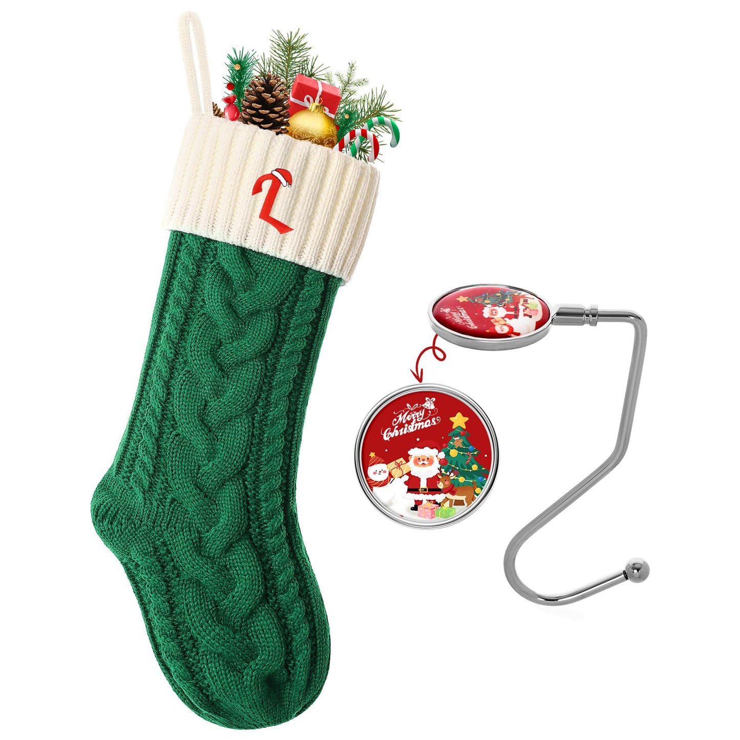 Ulico 18’’ Large Christmas Stockings with Initials, Embroidered Monogram Knit Letter Stocking,Xmas Stocking for Kids, Holiday and Family Stocking for Fireplace or Party Decoration,Green White L