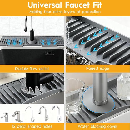 24" Silicone Faucet Mat for Kitchen Sink Released in 2025/12TH, 8° Slope Fast