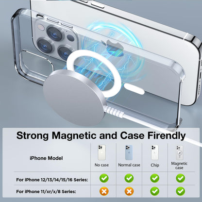 for MagSafe Charger: Magnetic Wireless Charging Pad for iPhone 16 15 14 13 12 Series & AirPods 4-2 Pro, Strong Magnet, Aluminum Alloy, USB-C/A Ports, Ultra-Thin & Portable, Ideal for Desk & Bedside