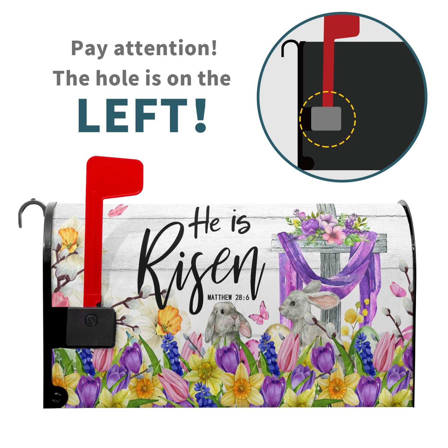 He is Risen Easter Cross Christian Mailbox Cover Magnetic Large Size 25x21in Religious Spring Lily Flower Decorative Mailbox Wrap Decals Easter Bunnies Rabbit Post Letter Box Cover for Garden Yard