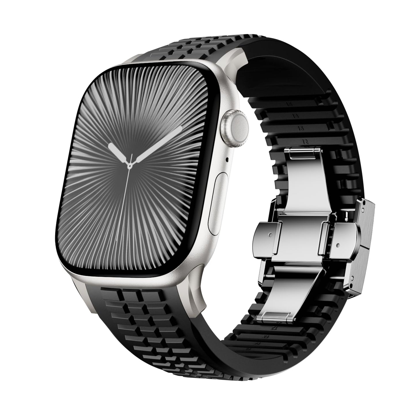 VKEOO Silicone Watch Band Compatible with iWatch Ultra 2 / Ultra/Series 10 9 8 7 (44mm 45mm 46mm 49mm), Sport bands with Folding buckle, Rugged Heavy Duty Modern Design for Men