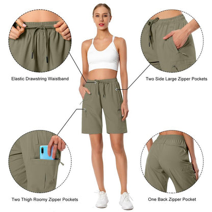 Hugut Women's Lightweight Hiking Cargo Shorts Quick Dry Athletic Shorts for Camping Travel Golf with Zipper Pockets Water Resistant Slate Green